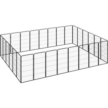 vidaXL Hondenkennel 28 panelen 50x100 cm gepoedercoat staal zwart