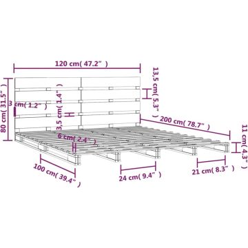 vidaXL Bedframe massief grenenhout wit 120x200 cm