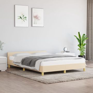 vidaXL Bedframe met hoofdeinde stof crèmekleurig 140x200 cm