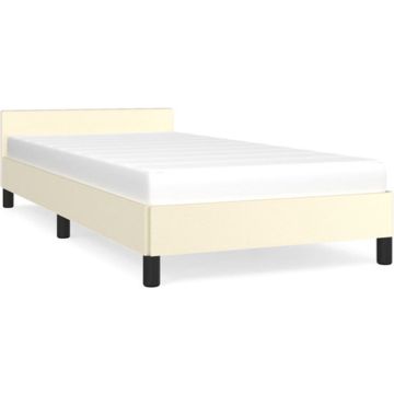 vidaXL Bedframe met hoofdbord kunstleer crèmekleurig 90x200 cm