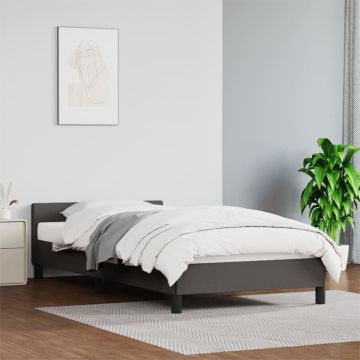 vidaXL Bedframe met hoofdbord kunstleer grijs 90x200 cm