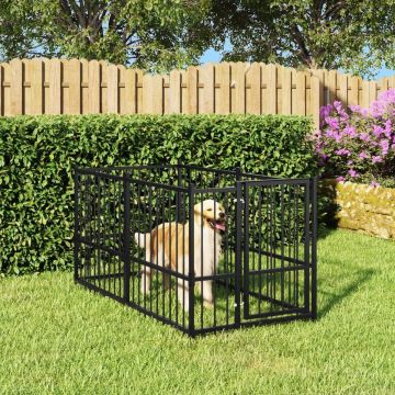 vidaXL Hondenkennel 193,5x97x100 cm staal zwart