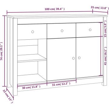 vidaXL Dressoir 100x35x74 cm massief grenenhout zwart