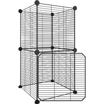 vidaXL Huisdierenkooi met deur 8 panelen 35x35 cm staal zwart