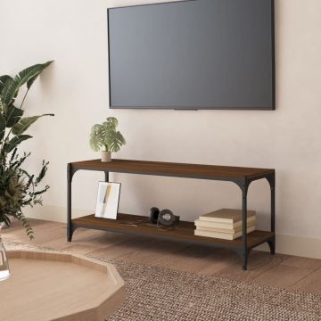 vidaXL Tv-meubel 100x33x41 cm bewerkt hout en staal bruineikenkleurig