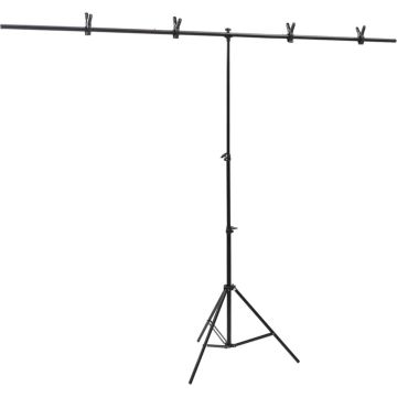 vidaXL Achtergrondstandaard T-vormig 201x60x(70-200) cm zwart