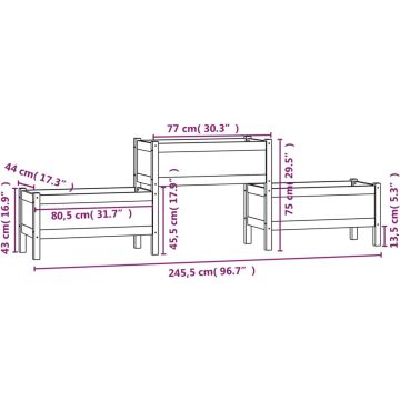 vidaXL Plantenbak 245,5x44x75 cm massief grenenhout zwart