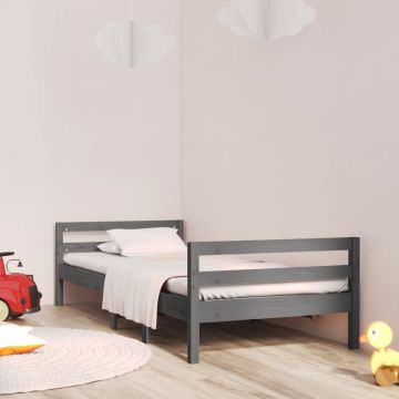 vidaXL Bedframe 75x190 cm massief grenenhout grijs