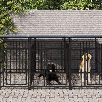 vidaXL Hondenkennel met dak 5,63 m² staal