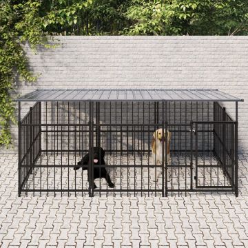 vidaXL Hondenkennel met dak 3,75 m² staal