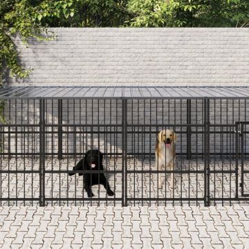 vidaXL Hondenkennel met dak 13,14 m² staal