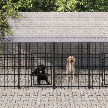 vidaXL Hondenkennel met dak 11,26 m² staal