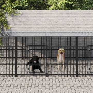 vidaXL Hondenkennel met dak 15,02 m² staal