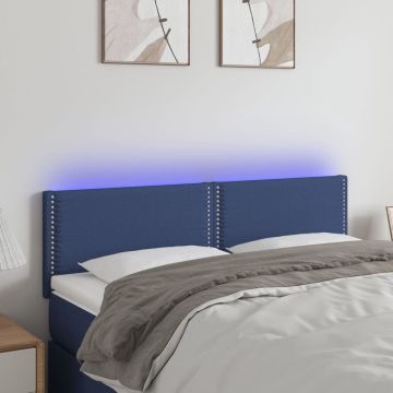 vidaXL Hoofdbord LED 144x5x78/88 cm stof blauw