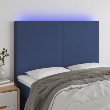 vidaXL Hoofdbord LED 144x5x118/128 cm stof blauw