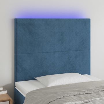 vidaXL Hoofdbord LED 90x5x118/128 cm fluweel donkerblauw