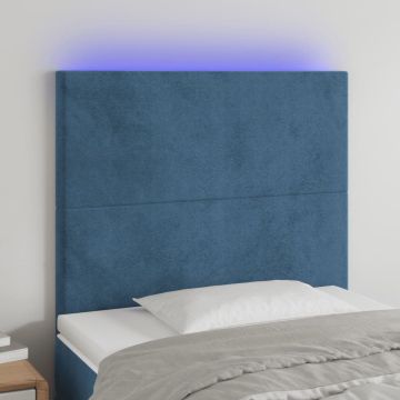 vidaXL Hoofdbord LED 100x5x118/128 cm fluweel donkerblauw