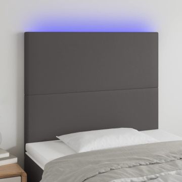 vidaXL Hoofdbord LED 100x5x118/128 cm kunstleer grijs