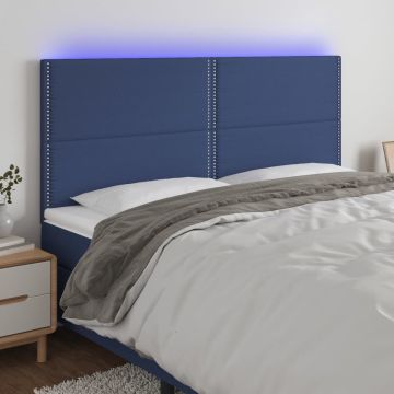 vidaXL Hoofdbord LED 180x5x118/128 cm stof blauw