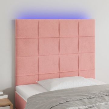 vidaXL Hoofdbord LED 80x5x118/128 cm fluweel roze