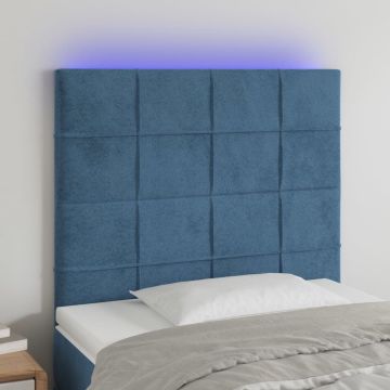 vidaXL Hoofdbord LED 100x5x118/128 cm fluweel donkerblauw