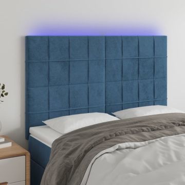 vidaXL Hoofdbord LED 144x5x118/128 cm fluweel donkerblauw