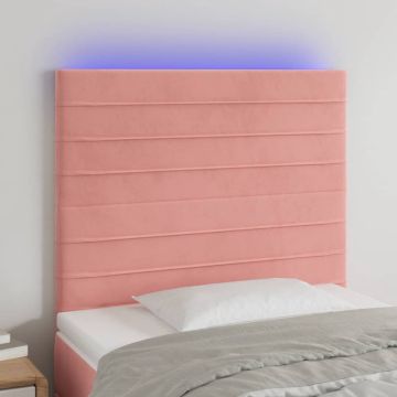 vidaXL Hoofdbord LED 80x5x118/128 cm fluweel roze