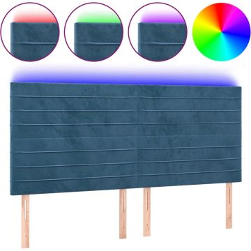 vidaXL Hoofdbord LED 180x5x118/128 cm fluweel donkerblauw