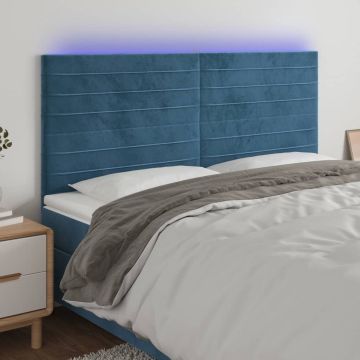 vidaXL Hoofdbord LED 200x5x118/128 cm fluweel donkerblauw