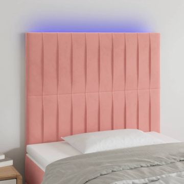 vidaXL Hoofdbord LED 100x5x118/128 cm fluweel roze