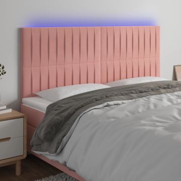 vidaXL Hoofdbord LED 160x5x118/128 cm fluweel roze