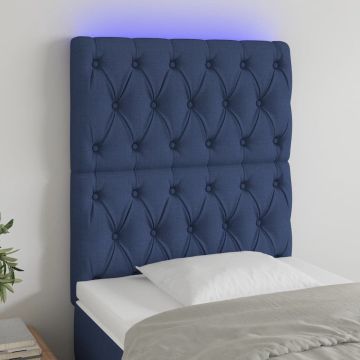 vidaXL Hoofdbord LED 80x7x118/128 cm stof blauw