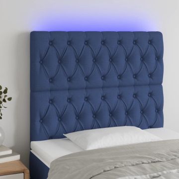 vidaXL Hoofdbord LED 100x7x118/128 cm stof blauw