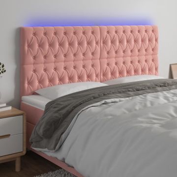 vidaXL Hoofdbord LED 180x7x118/128 cm fluweel roze