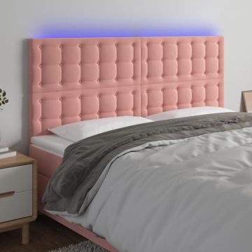 vidaXL Hoofdbord LED 180x5x118/128 cm fluweel roze