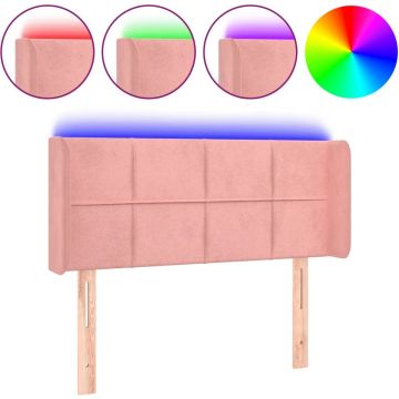 vidaXL Hoofdbord LED 93x16x78/88 cm fluweel roze