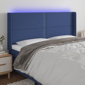 vidaXL Hoofdbord LED 183x16x118/128 cm stof blauw