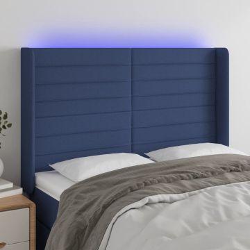 vidaXL Hoofdbord LED 147x16x118/128 cm stof blauw