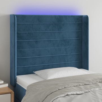 vidaXL Hoofdbord LED 103x16x118/128 cm fluweel donkerblauw