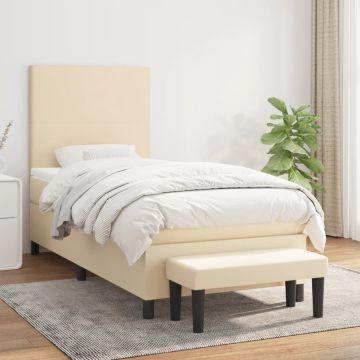 vidaXL Boxspring met matras stof crèmekleurig 80x200 cm