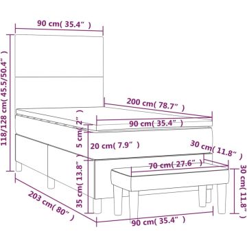 vidaXL Boxspring met matras stof donkerbruin 90x200 cm