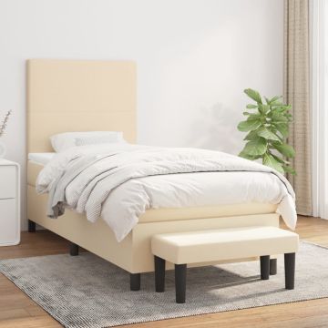 vidaXL Boxspring met matras stof crèmekleurig 90x200 cm