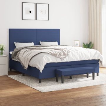 vidaXL Boxspring met matras stof blauw 180x200 cm