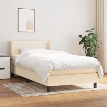 vidaXL Boxspring met matras stof crèmekleurig 90x200 cm