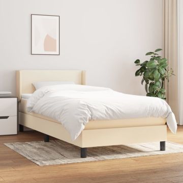 vidaXL Boxspring met matras stof crèmekleurig 100x200 cm