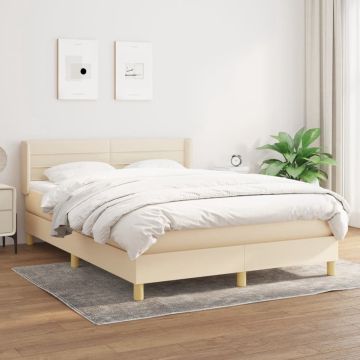 vidaXL Boxspring met matras stof crèmekleurig 140x200 cm