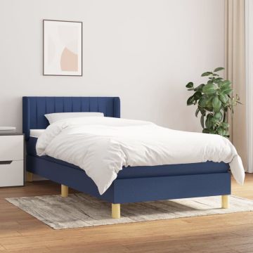 vidaXL Boxspring met matras stof blauw 90x190 cm