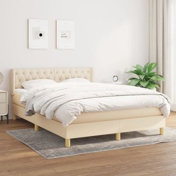 vidaXL Boxspring met matras stof crèmekleurig 140x190 cm