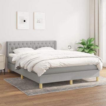 vidaXL Boxspring met matras stof lichtgrijs 140x200 cm