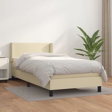 vidaXL Boxspring met matras kunstleer crèmekleurig 100x200 cm